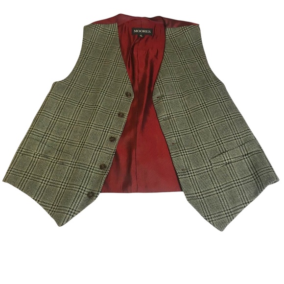 Moores Plaid Tweed Vest Men’s Size M – Grey Check Button Front Lined - Picture 3 of 14